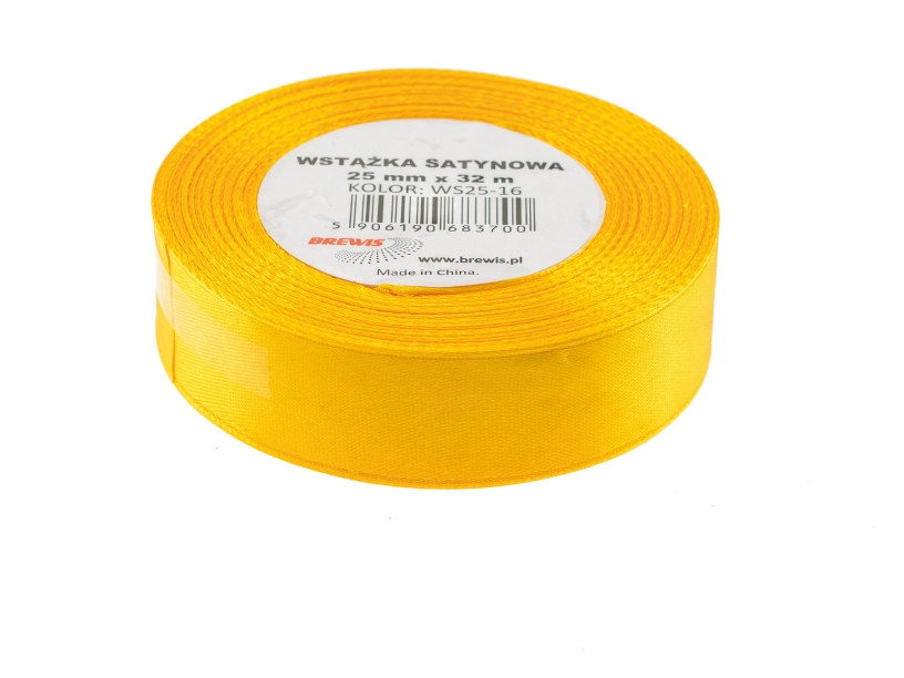 Wstążka satynowa 25mmx32m żółta 3 Brewis